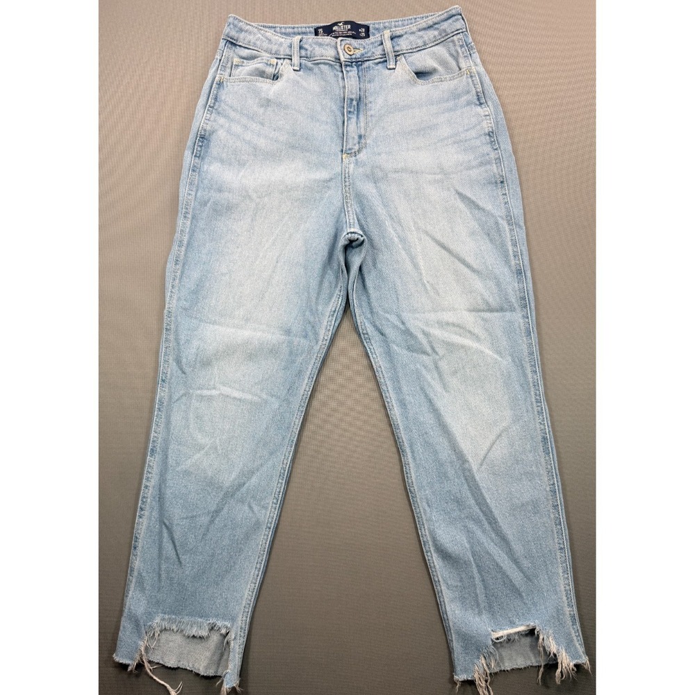 Hollister Curvy Ultra High Rise Mom Jeans Womens 7S W28 Light Wash Raw Hem